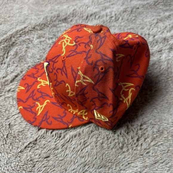 Atlanta Braves Hat New Era 59Fifty All Over Print Baseball Cap Orange 7 5/8 New - Picture 3 of 16